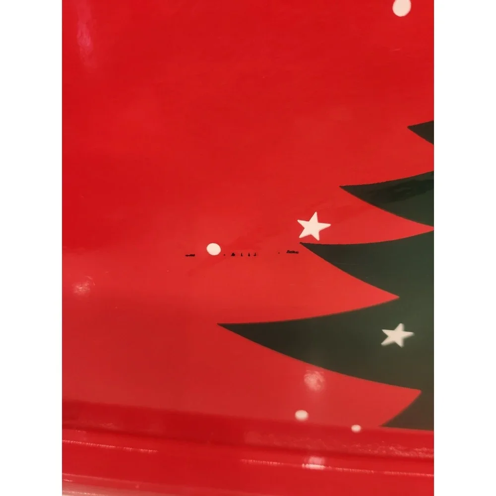 Vintage Lacquered Christmas Trays Set Of 2 Red w/Green Tree‎ With Original Box